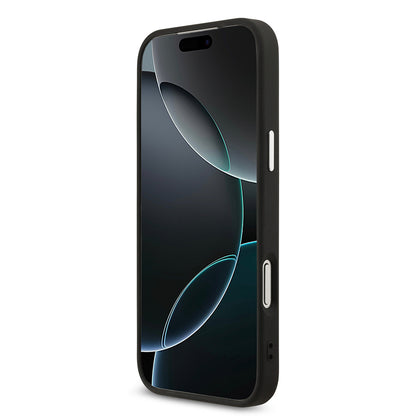 Apple iPhone 17 Pro Max Kılıf Guess Orjinal Lisanslı M-safe Şarj Özellikli Gold Metal Kamera Çerçeveli Taşlı Üçgen Logo 4G Desenli Kapak Kahverengi
