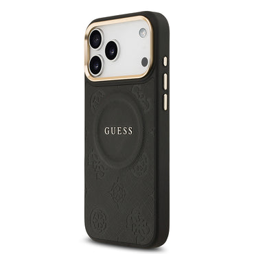 Apple iPhone 17 Pro Max Kılıf Guess Orjinal Lisanslı M-safe Şarj Özellikli Sıcak Baskılı Yazı Logolu PU Deri Peony Kapak