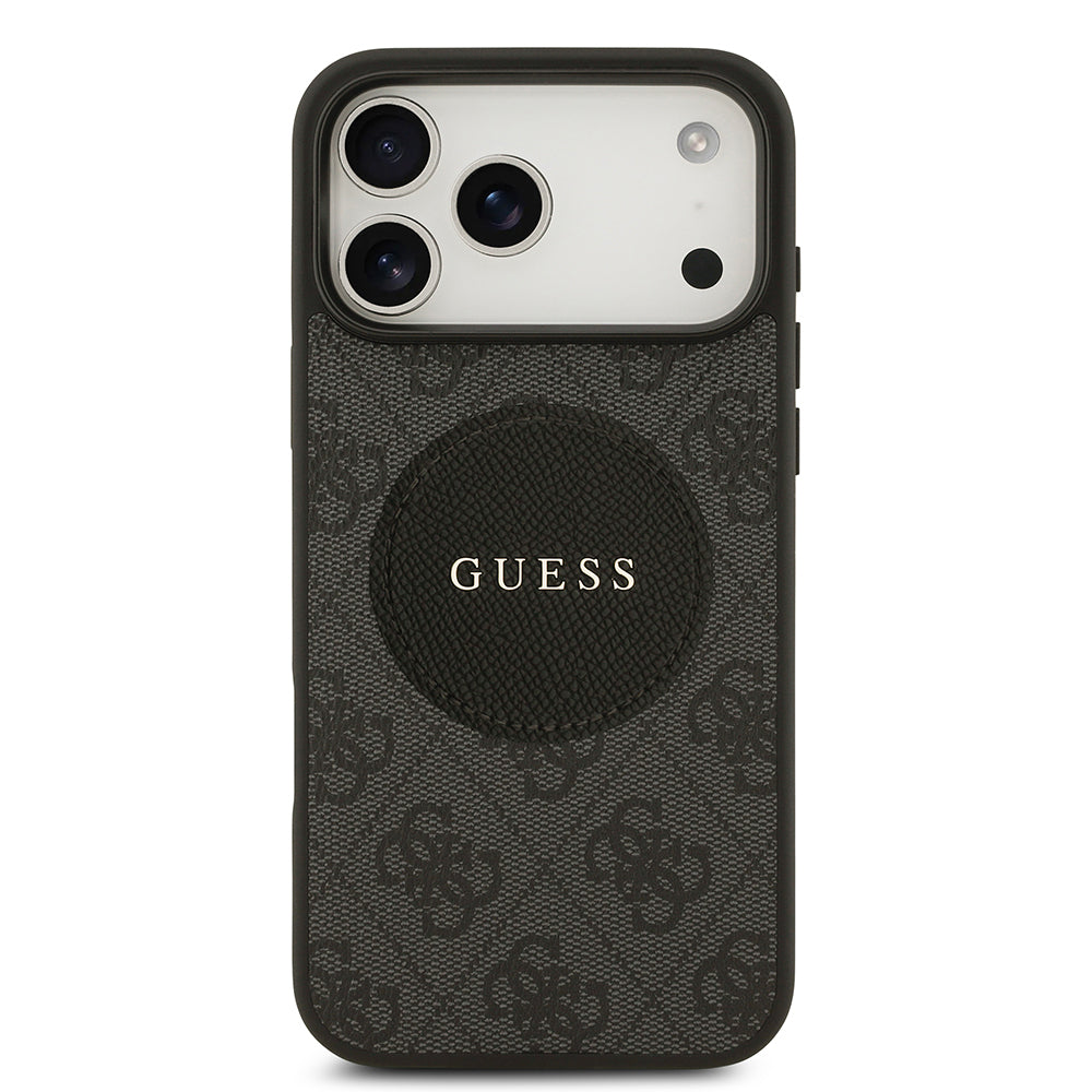 Apple iPhone 17 Pro Max Kılıf Guess Orjinal Lisanslı M-safe Şarj Özellikli Yazı Logolu Circle Classic Kapak Kahverengi