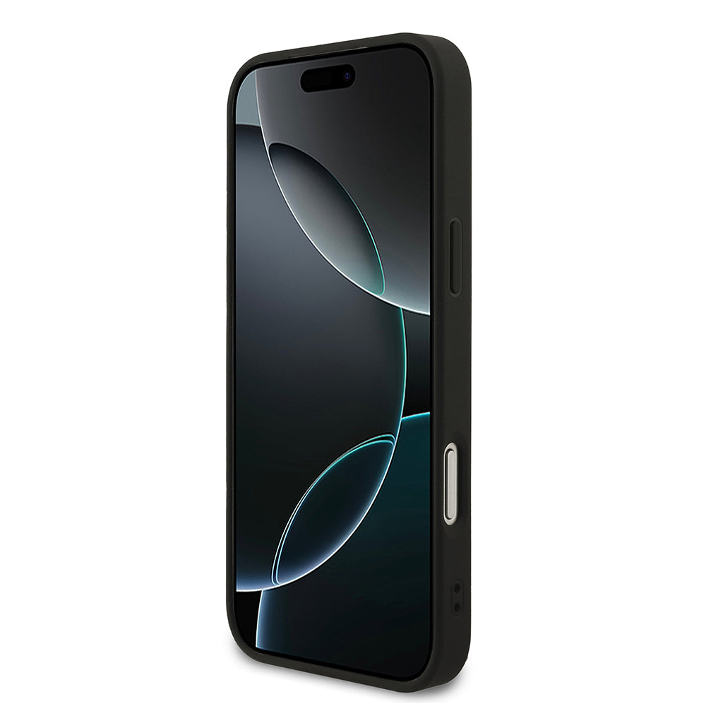 Apple iPhone 17 Pro Max Kılıf Guess Orjinal Lisanslı M-safe Şarj Özellikli Yazı Logolu PU Deri Kapak Siyah