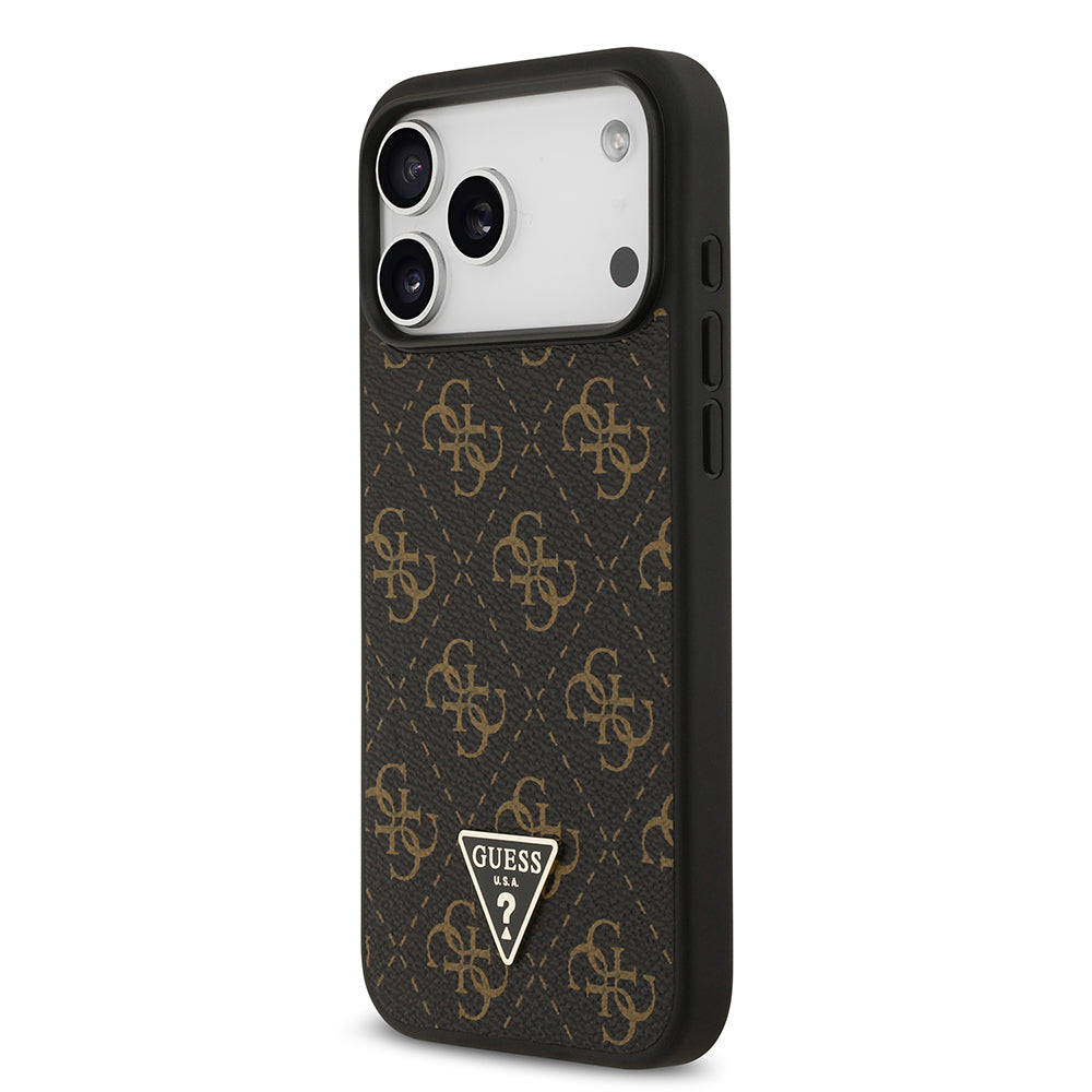 Apple iPhone 17 Pro Max Kılıf Guess Orjinal Lisanslı PU Deri 4G Desenli Üçgen Logolu Kapak Siyah