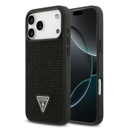 Apple iPhone 17 Pro Max Kılıf Guess Orjinal Lisanslı Taşlı Arka Yüzey Üçgen Logolu Kapak Siyah