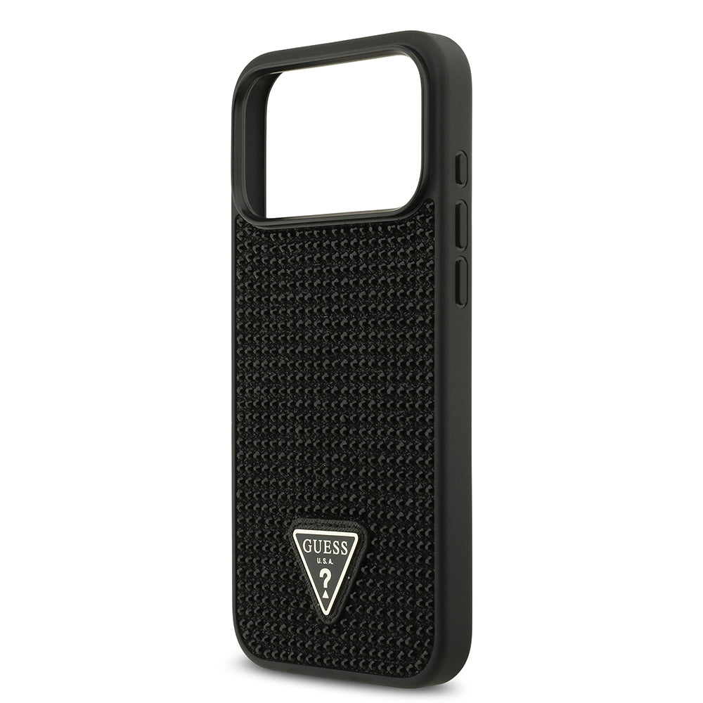 Apple iPhone 17 Pro Max Kılıf Guess Orjinal Lisanslı Taşlı Arka Yüzey Üçgen Logolu Kapak Siyah