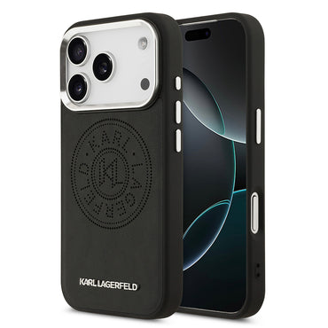 Apple iPhone 17 Pro Max Kılıf Karl Lagerfeld Orjinal Lisanslı M-safe Şarj Özellikli Delikli Tasarım Metal Logolu PU Deri Kapak