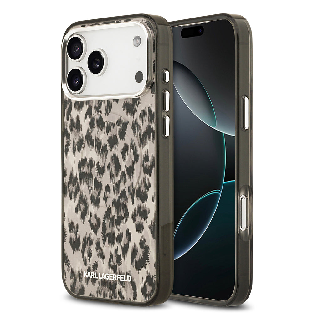 Apple iPhone 17 Pro Max Kılıf Karl Lagerfeld Orjinal Lisanslı M-safe Şarj Özellikli IML Leopar Baskılı Kapak