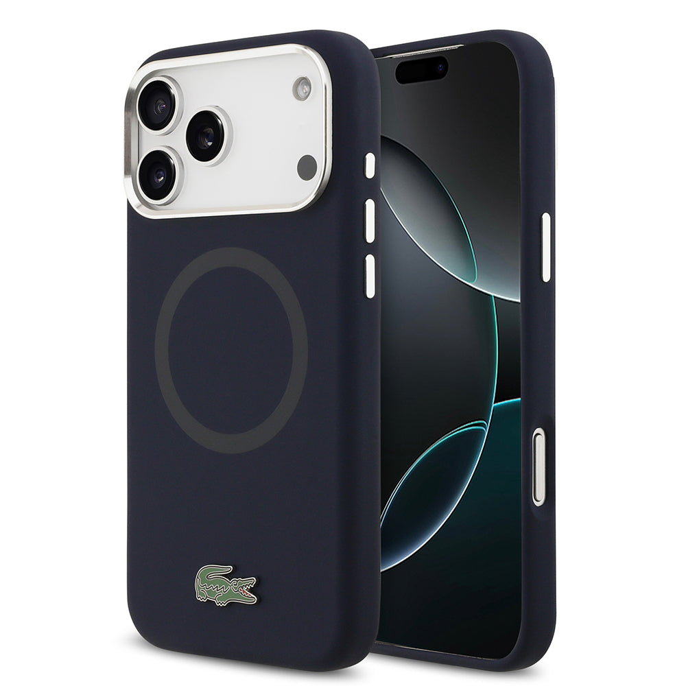 Apple iPhone 17 Pro Max Kılıf Lacoste Orjinal Lisanslı M-safe Şarj Özellikli İkonik Logolu Metal Kamera Çerçeveli Silikon Kapak