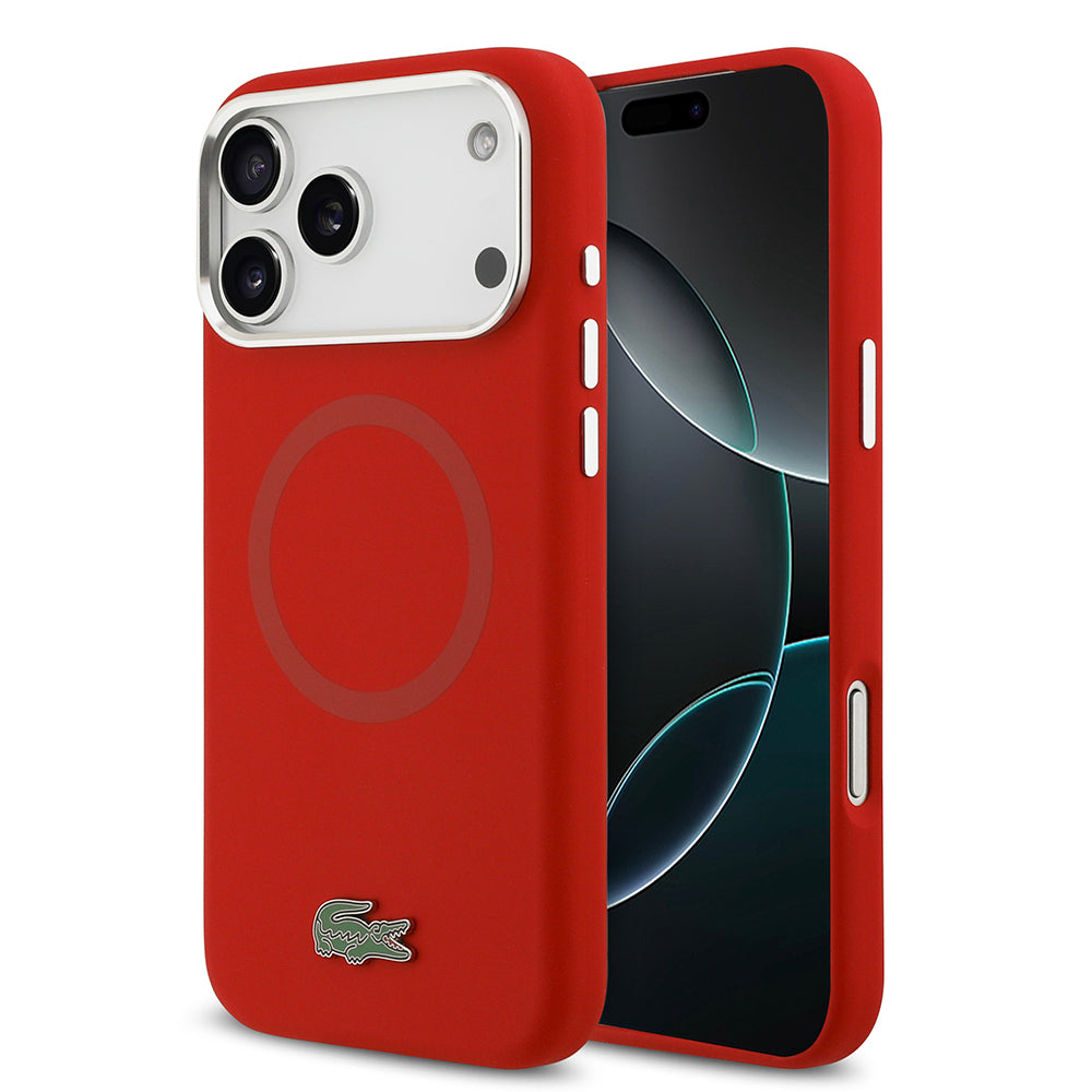 Apple iPhone 17 Pro Max Kılıf Lacoste Orjinal Lisanslı M-safe Şarj Özellikli İkonik Logolu Metal Kamera Çerçeveli Silikon Kapak
