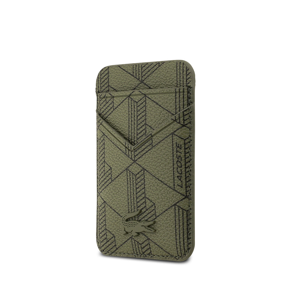 Apple iPhone 17 Pro Max Kılıf Lacoste Orjinal Lisanslı M-safe Şarj Özellikli PU Deri Tasarımlı Kartlıklı Karışık Monogram Desenli Kapak Yeşil