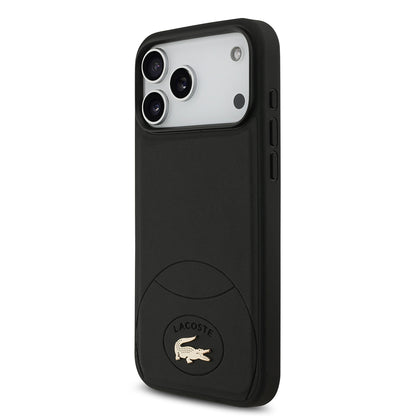 Apple iPhone 17 Pro Max Kılıf Lacoste Orjinal Lisanslı M-safe Şarj Özellikli PU Deri Tasarımlı Metal Logolu Kapak Siyah