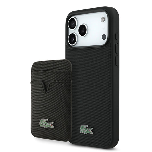 Apple iPhone 17 Pro Max Kılıf Lacoste Orjinal Lisanslı M-safe Şarj Özellikli PU Pike Desenli Metal Logolu Kartlıklı Kapak