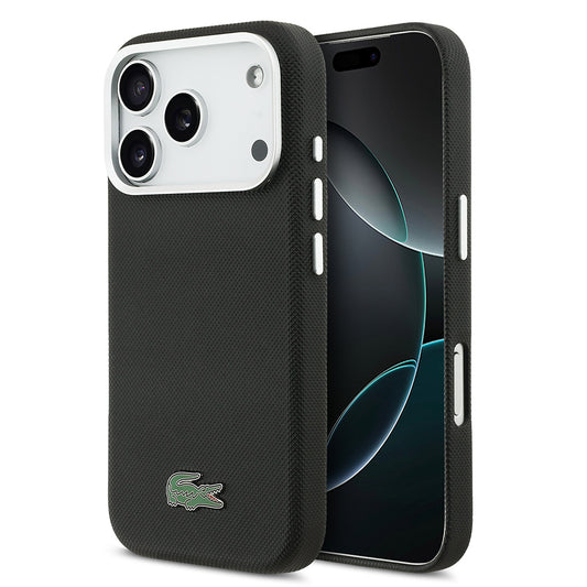 Apple iPhone 17 Pro Max Kılıf Lacoste Orjinal Lisanslı M-Safe Şarj Özellikli PVC Pike Desenli Arka Yüzey İkonik Timsah Dokuma Logolu Kapak