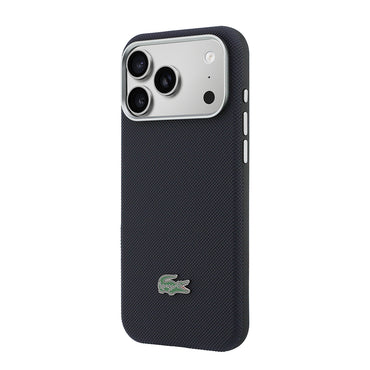 Apple iPhone 17 Pro Max Kılıf Lacoste Orjinal Lisanslı M-Safe Şarj Özellikli PVC Yarı Pike Desenli Arka Yüzey İkonik Timsah Dokuma Logolu Kapak