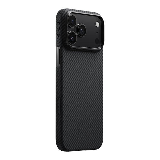 Apple iPhone 17 Pro Max Kılıf M-safe Şarj Özellikli 1500D Aramid Fiber Pitaka Ultra-Slim Classic Serisi Black-Grey Twill Kapak Siyah-Gri