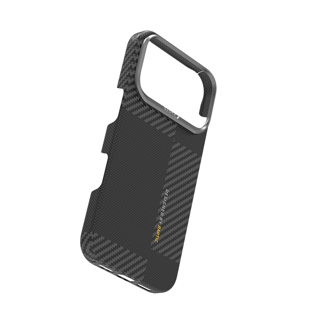 Apple iPhone 17 Pro Max Kılıf M-safe Şarj Özellikli 600D Metal Kamera Çerçeveli Raptic Aramid Fiber Geotik Serisi Kapak Siyah