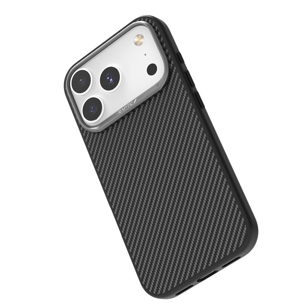 Apple iPhone 17 Pro Max Kılıf M-safe Şarj Özellikli 600D Metal Kamera Çerçeveli Raptic Aramid Fiber Serisi Kapak Siyah