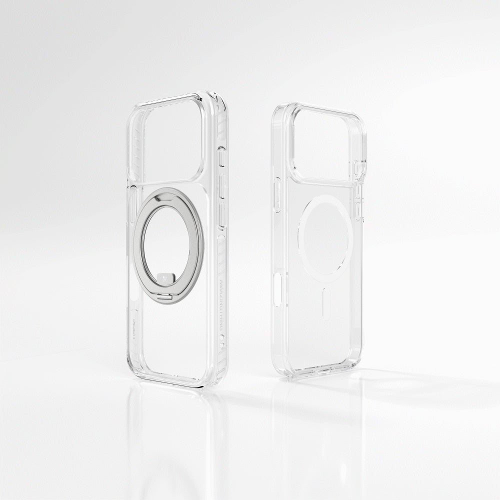 Apple iPhone 17 Pro Max Kılıf M-Safe Şarj Özellikli Airbag Tasarımlı Standlı AmazingThing Titan Pro MagSpin Kapak Turuncu