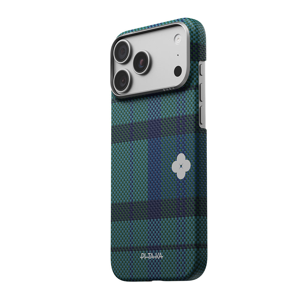 Apple iPhone 17 Pro Max Kılıf M-safe Şarj Özellikli Aramid Fiber Pitaka Flora in Grid Serisi Kapak