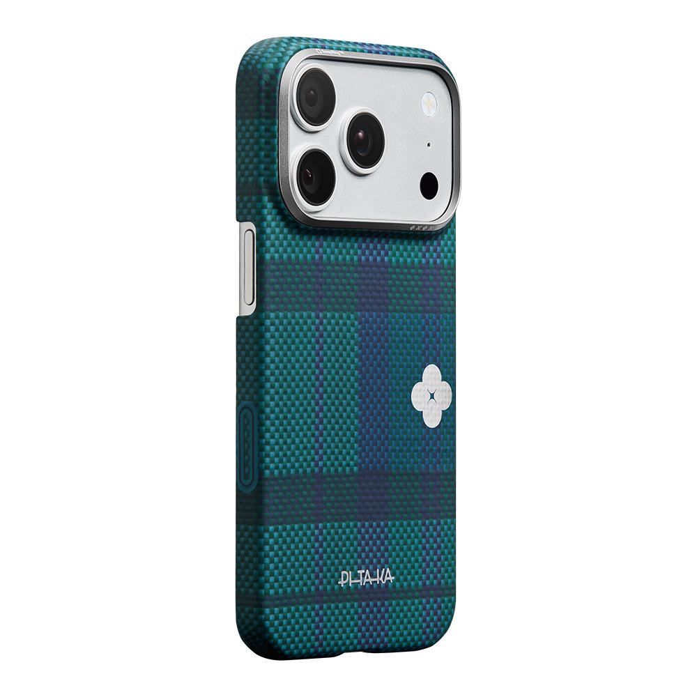 Apple iPhone 17 Pro Max Kılıf M-safe Şarj Özellikli Aramid Fiber Pitaka Flora in Grid Serisi Kapak