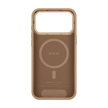 Apple iPhone 17 Pro Max Kılıf M-safe Şarj Özellikli Aramid Fiber Pitaka Military-Grade Sunset-Moonrise Serisi Sunset Kapak Kahverengi