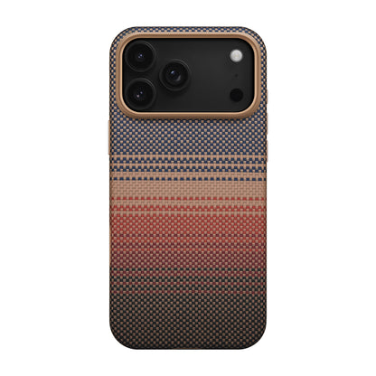 Apple iPhone 17 Pro Max Kılıf M-safe Şarj Özellikli Aramid Fiber Pitaka Military-Grade Sunset-Moonrise Serisi Sunset Kapak Kahverengi