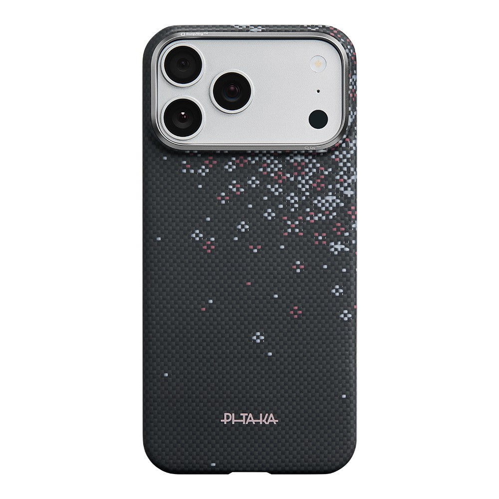 Apple iPhone 17 Pro Max Kılıf M-safe Şarj Özellikli Aramid Karbon Fiber Pitaka Sakura Hours Serisi Kapak