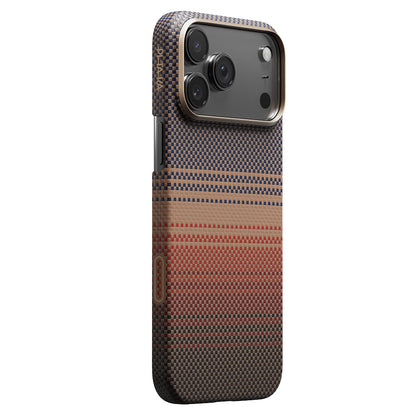 Apple iPhone 17 Pro Max Kılıf M-safe Şarj Özellikli Aramid Fiber Pitaka Tactile Woven Sunset-Moonrise Serisi Kapak