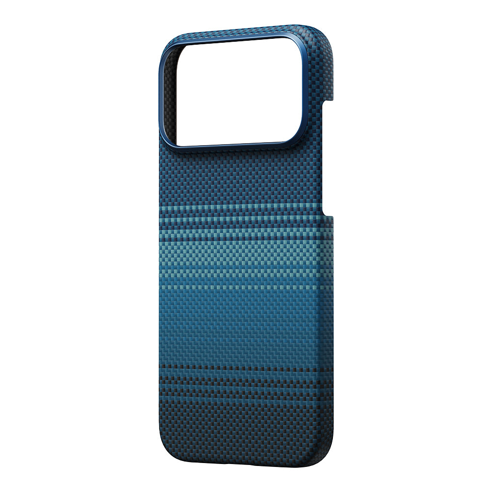 Apple iPhone 17 Pro Max Kılıf M-safe Şarj Özellikli Aramid Fiber Pitaka Tactile Woven Sunset-Moonrise Serisi Sunset Kapak Mavi