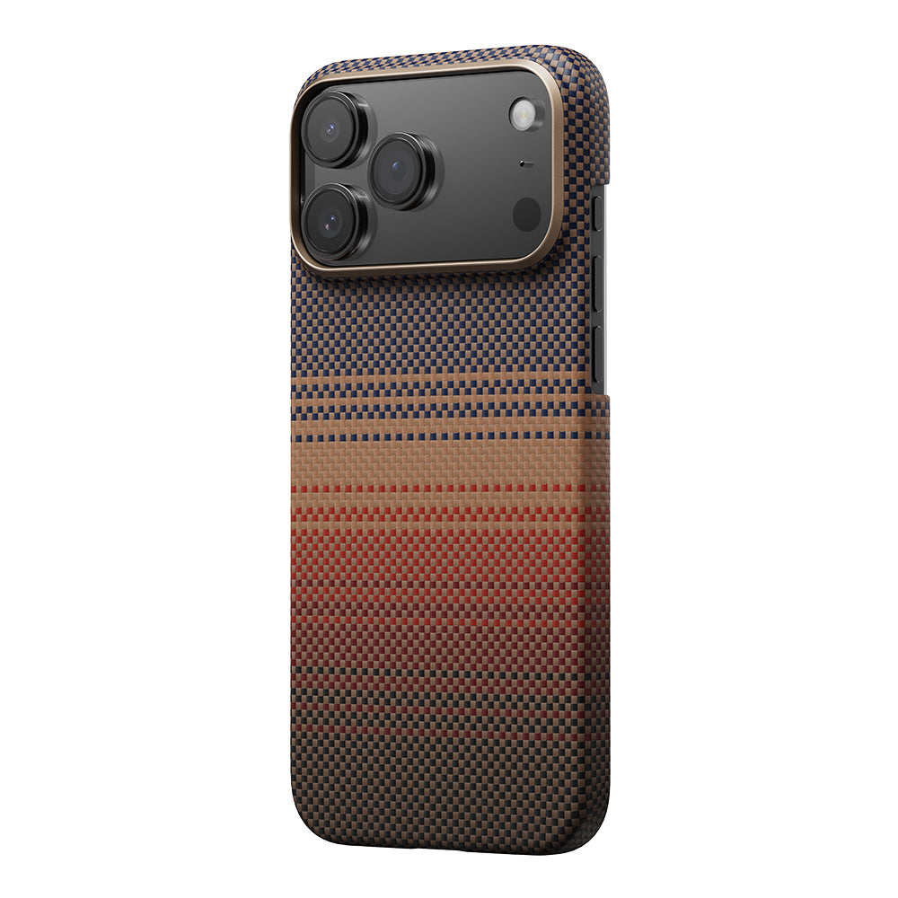 Apple iPhone 17 Pro Max Kılıf M-safe Şarj Özellikli Aramid Fiber Pitaka Tactile Woven Sunset-Moonrise Serisi Sunset Kapak Mavi