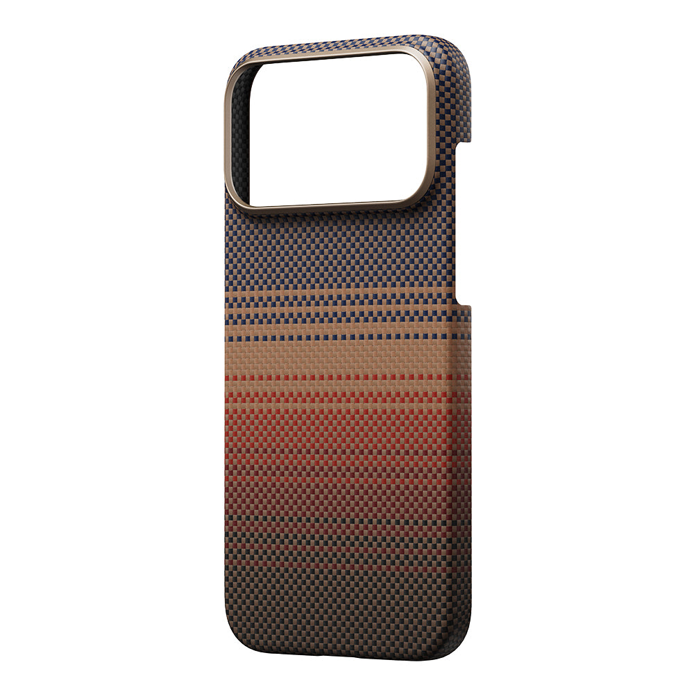 Apple iPhone 17 Pro Max Kılıf M-safe Şarj Özellikli Aramid Fiber Pitaka Tactile Woven Sunset-Moonrise Serisi Sunset Kapak Kahverengi