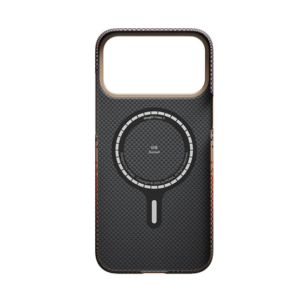 Apple iPhone 17 Pro Max Kılıf M-safe Şarj Özellikli Aramid Fiber Pitaka Tactile Woven Sunset-Moonrise Serisi Sunset Kapak Mavi