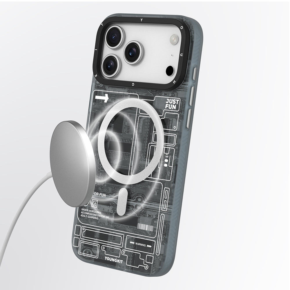 Apple iPhone 17 Pro Max Kılıf M-safe Şarj Özellikli Kamera Denetim Butonlu Youngkit Technology Serisi Kapak Turuncu