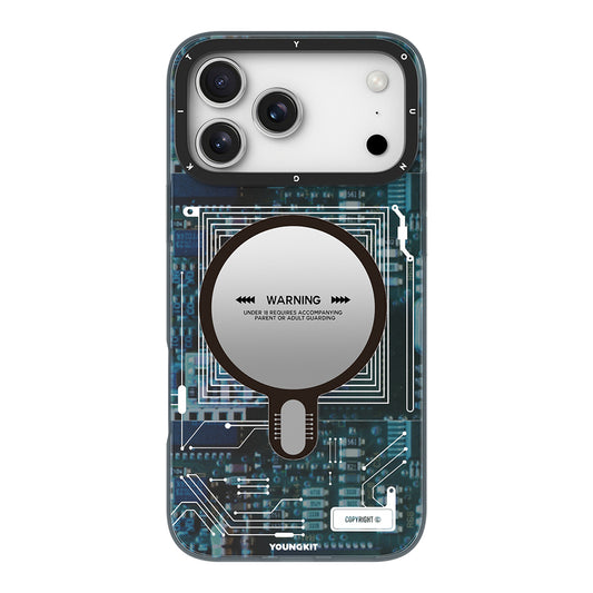 Apple iPhone 17 Pro Max Kılıf M-safe Şarj Özellikli Kamera Denetim Butonlu Youngkit Technology Serisi Kapak Mavi