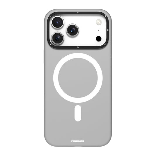 Apple iPhone 17 Pro Max Kılıf M-Safe Şarj Özellikli Kamera Standlı Youngkit Gel Cream Serisi Kapak Gri