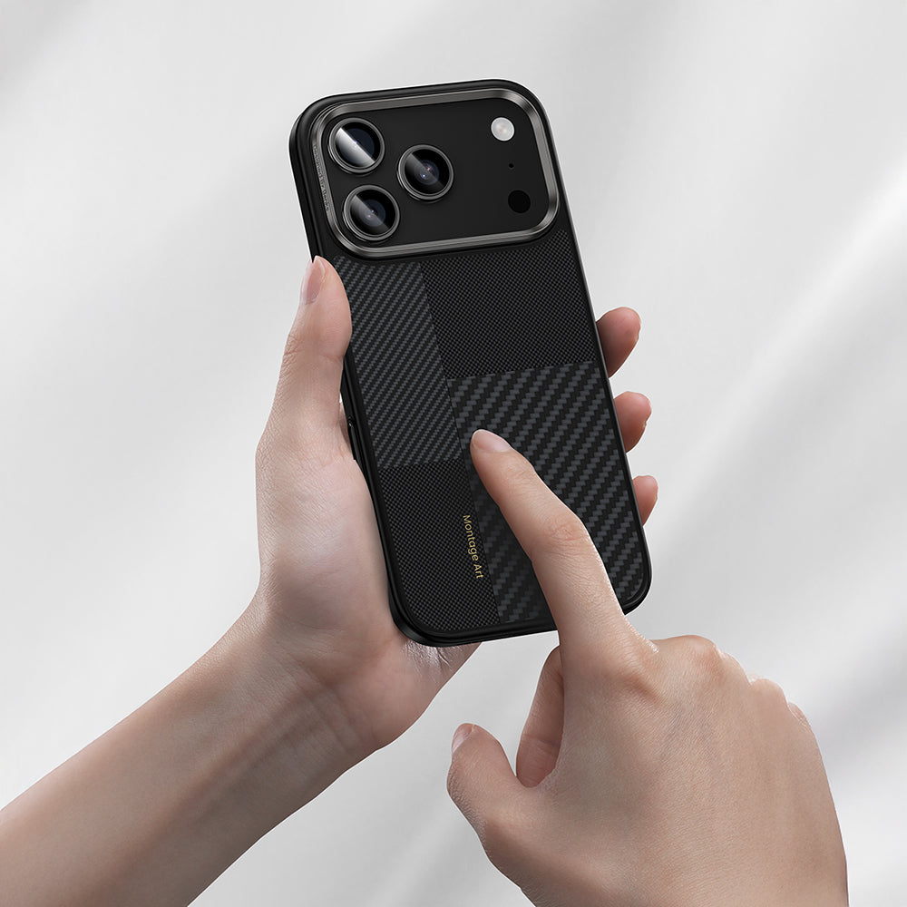 Apple iPhone 17 Pro Max Kılıf M-safe Şarj Özellikli Karbon Fiber Benks Montage Hybrid ArmorPro Kevlar Kapak Siyah