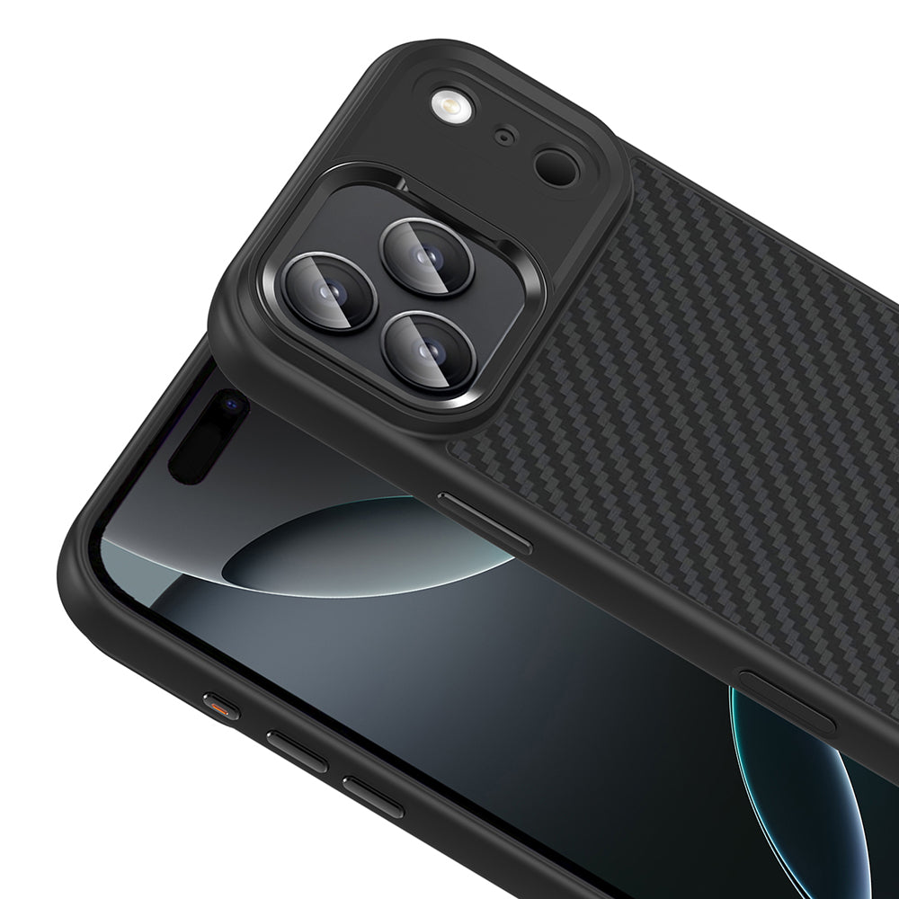 Apple iPhone 17 Pro Max Kılıf M-Safe Şarj Özellikli Karbon Fiber Görünümlü Zore Truva Silikon Kapak Siyah