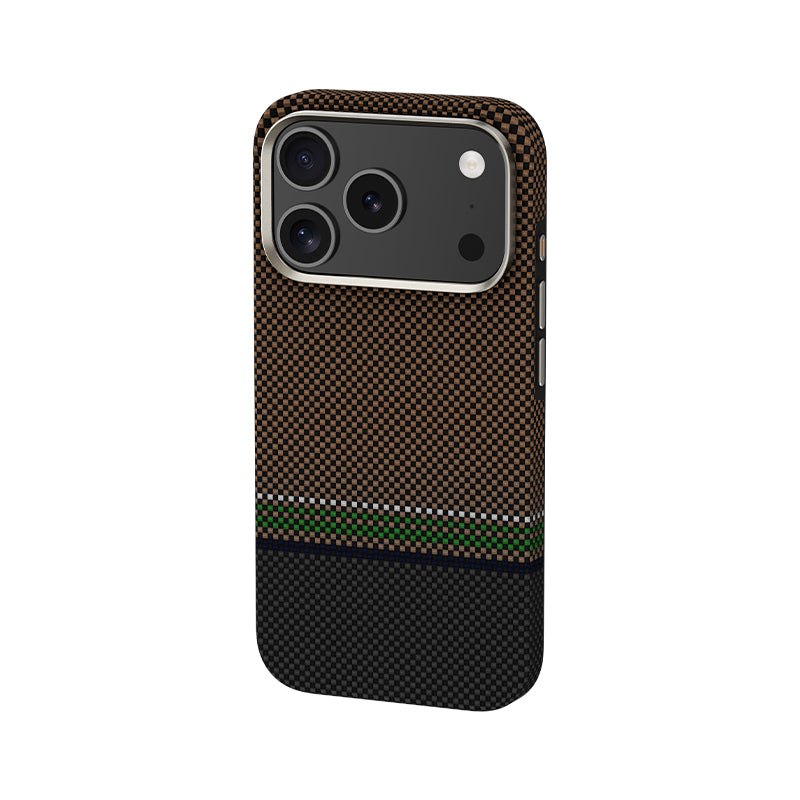 Apple iPhone 17 Pro Max Kılıf M-safe Şarj Özellikli Karbon Fiber Tasarımlı Benks Prestige ArmorPro Kevlar Kapak Gold