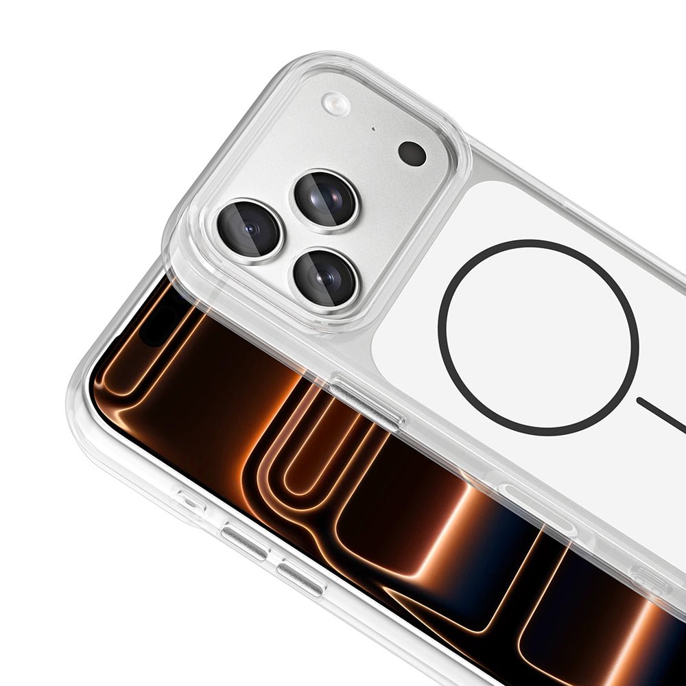 Apple iPhone 17 Pro Max Kılıf M-Safe Şarj Özellikli Metal Buton Tasarımlı Zore İkonik Sert Silikon Kapak Gri