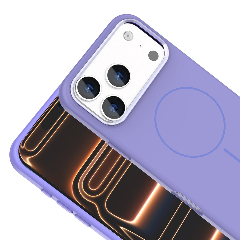 Apple iPhone 17 Pro Max Kılıf M-Safe Şarj Özellikli Metal Kamera Çerçeveli Zore Edi Silikon Kapak Lila