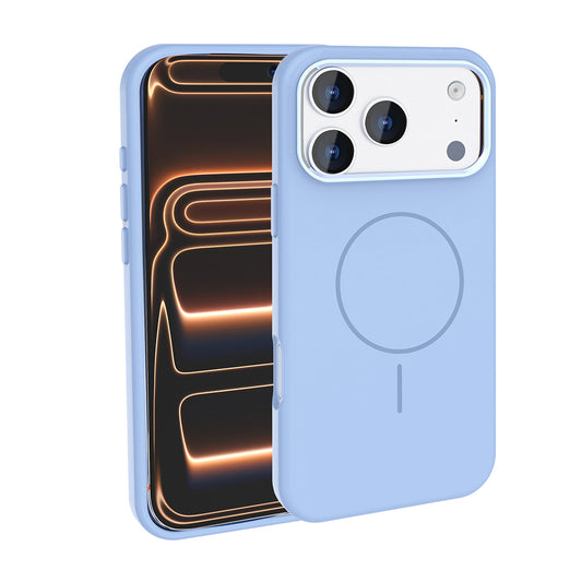 Apple iPhone 17 Pro Max Kılıf M-Safe Şarj Özellikli Metal Kamera Çerçeveli Zore Edi Silikon Kapak Açık Mavi