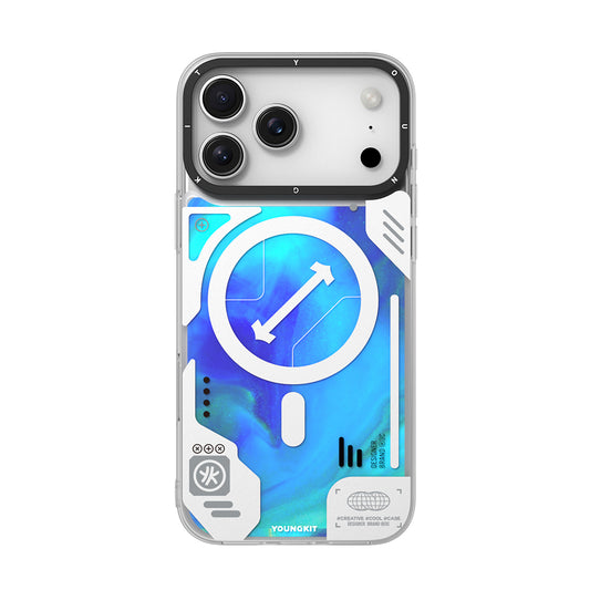 Apple iPhone 17 Pro Max Kılıf M-safe Şarj Özellikli Parlak Kumlu Sıvılı Tasarımlı Galaxy Fantasy Serisi Kapak Mavi