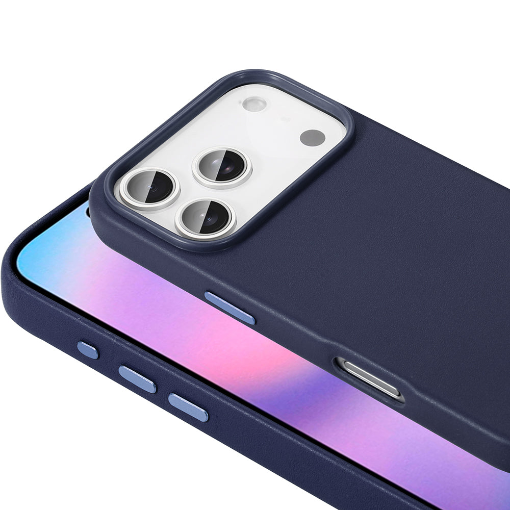 Apple iPhone 17 Pro Max Case M-safe Charging Feature PU Leather Look Zore Cupra Cover Navy Blue