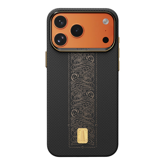 Apple iPhone 17 Pro Max Kılıf M-safe Şarj Özellikli Raptic Aramid Skin Rise Serisi 24 Ayar Altın Kaplamalı Kapak
