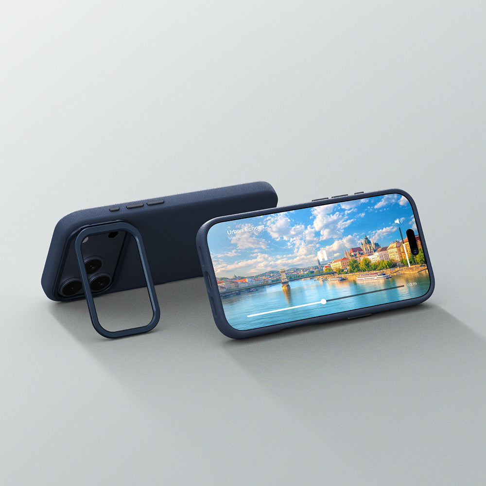 Apple iPhone 17 Pro Max Case M-safe Charging Stand Amazingthing Glamour Mag Series PU Cover Blue 