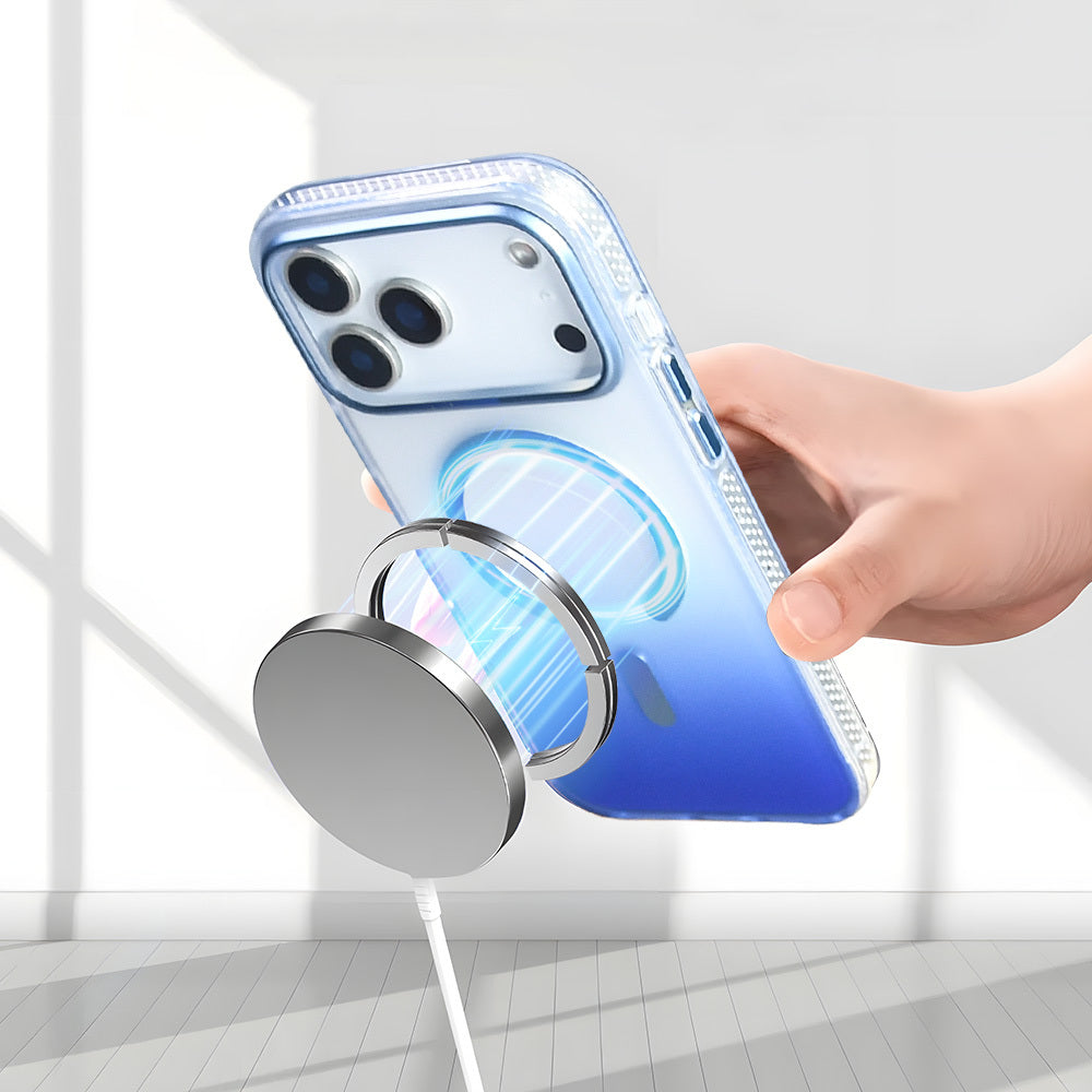 Apple iPhone 17 Pro Max Kılıf M-safe Şarj Özellikli Transparan Renk Geçişli Zore Toros Kapak Gri