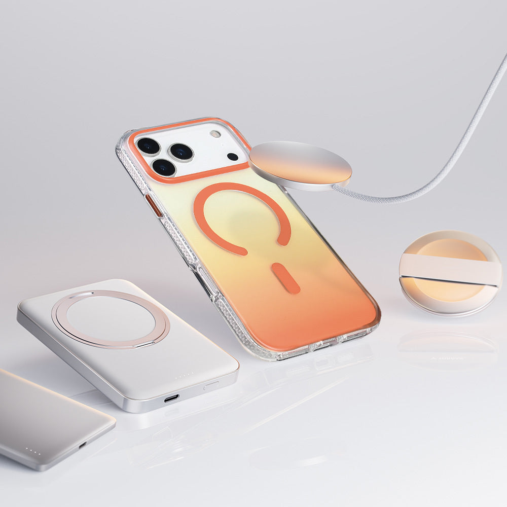 Apple iPhone 17 Pro Max Case M-safe Charging Feature Transparent Color Transition Zore Toros Cover Orange