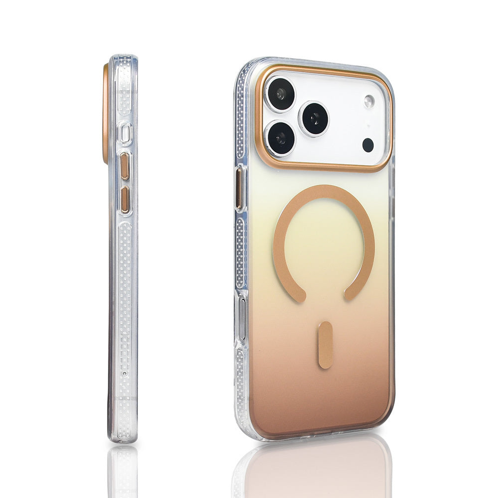 Apple iPhone 17 Pro Max Case M-safe Charging Feature Transparent Color Transition Zore Toros Cover Gold