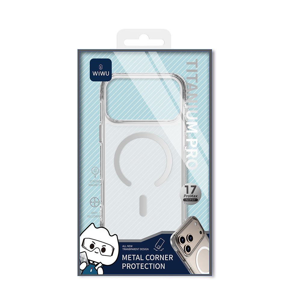 Apple iPhone 17 Pro Max Case M-safe Charging Feature Wiwu MCC-702 Titanium Pro Series Hard PC Cover Transparent