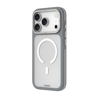 Apple iPhone 17 Pro Max Kılıf M-safe Şarj Özellikli Youngkit Rock Sand Serisi Kapak Gri