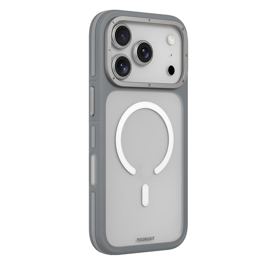 Apple iPhone 17 Pro Max Kılıf M-safe Şarj Özellikli Youngkit Rock Sand Serisi Kapak Gri