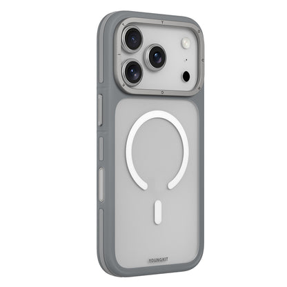 Apple iPhone 17 Pro Max Kılıf M-safe Şarj Özellikli Youngkit Rock Sand Serisi Kapak Gri